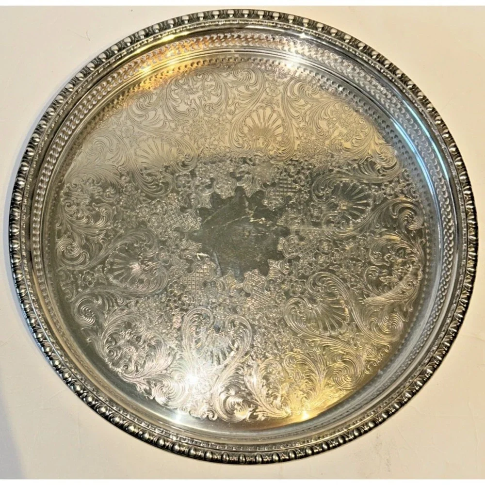 Oneida Silver Plate Decorative Serving‎ Tray with Ornate Pattern 15